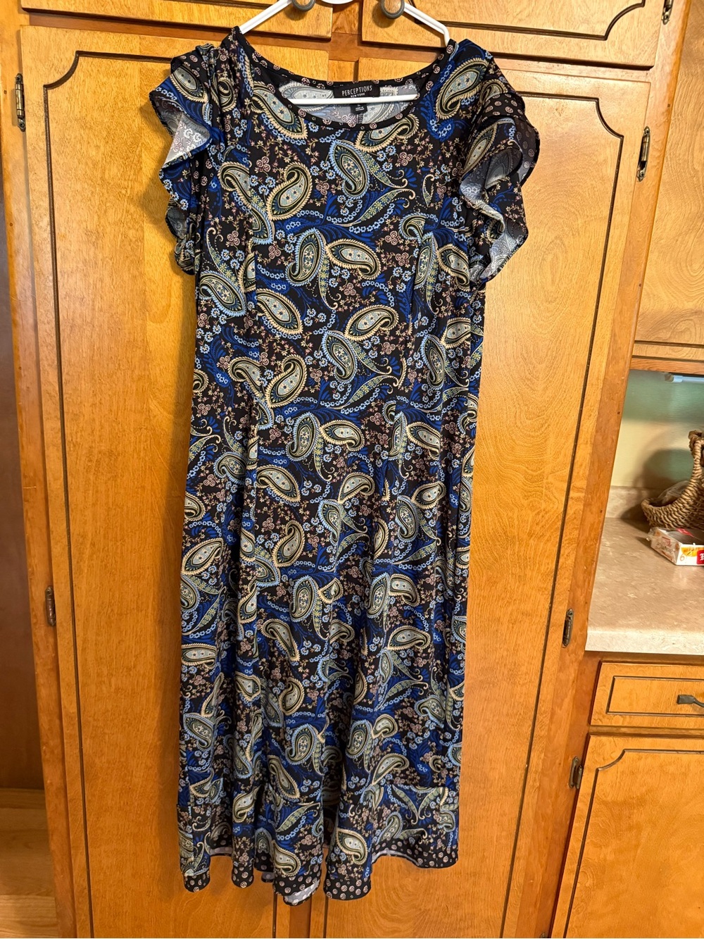 Perceptions Navy Paisley Midi Dress with Ruffle Sleeves